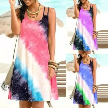 Женское модное повседневное повседневное платье без рукавов с принтом радуги на подтяжках
