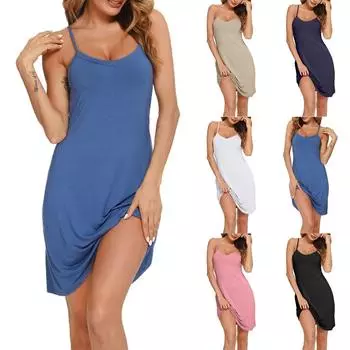 Женское модное повседневное сексуальное комфортное прохладное дышащее сплошное цветное тонкое платье с высокой талией L чёрный