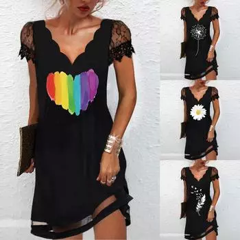 Женское модное повседневное сексуальное кружевное платье с v-образным вырезом и длинными рукавами XXXL чёрный