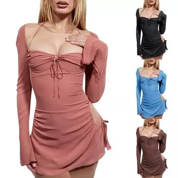 Женское модное повседневное сексуальное однотонное платье без бретелек с висячим вырезом M розовый