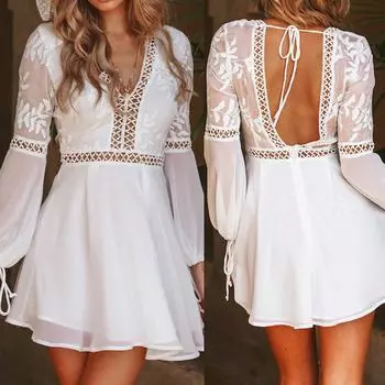 Женское модное повседневное сексуальное платье с принтом без рукавов и открытой спиной XL белый