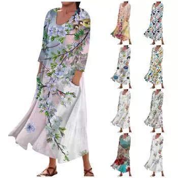 Женское модное повседневное свободное карманное платье с круглым вырезом и рукавами 3/4 XXL красный