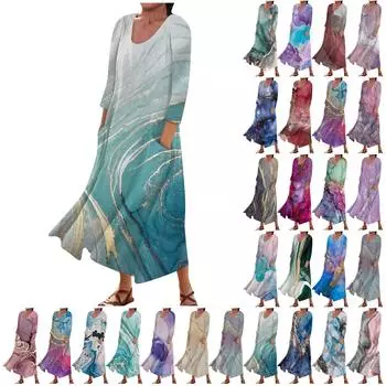 Женское модное повседневное свободное карманное платье с круглым вырезом и рукавами 3/4 M