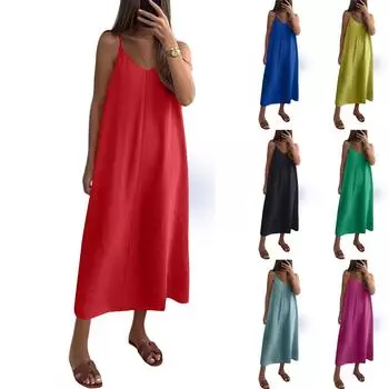 Женское модное повседневное свободное платье-комбинация однотонного цвета S зелёный