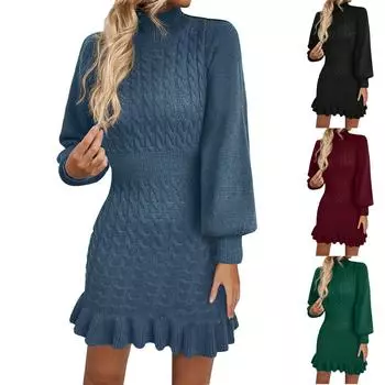 Женское модное повседневное трикотажное платье с завышенной талией, однотонное платье L зелёный