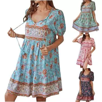 Женское модное повседневное весенне-летнее платье до колена с v-образным вырезом и коротким рукавом L тёмно-синий