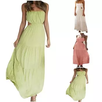 Женское модное повседневное весенне-летнее платье без рукавов с круглым вырезом до щиколотки S зелёный