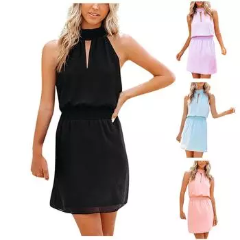 Женское модное повседневное висячее короткое модное платье трапециевидной формы без бретелек с сексуальной талией XL чёрный