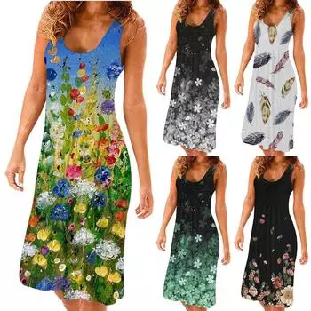 Женское модное пуловерное платье без рукавов с круглым вырезом и принтом L чёрный