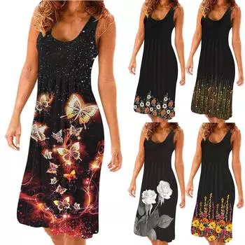 Женское модное пуловерное платье без рукавов с круглым вырезом и принтом S белый