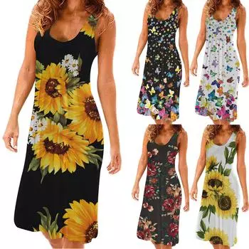 Женское модное пуловерное платье без рукавов с круглым вырезом и принтом M чёрный