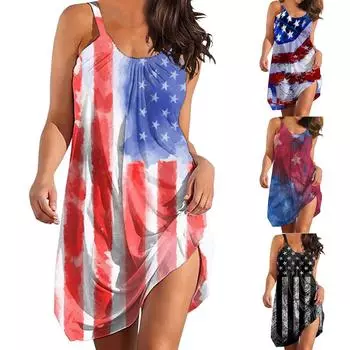 Женское модное пуловерное платье без рукавов с круглым вырезом и принтом S темно-синий