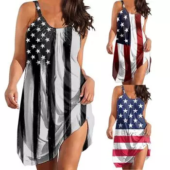 Женское модное пуловерное платье без рукавов с круглым вырезом и принтом XXL белый