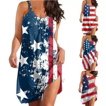 Женское модное пуловерное платье без рукавов с круглым вырезом и принтом L темно-синий