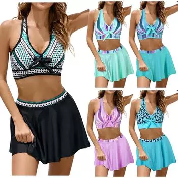 Женское модное разделенное консервативное бикини с подушечками для бюстгальтера и без стального бюстгальтера, купальный костюм L чёрный