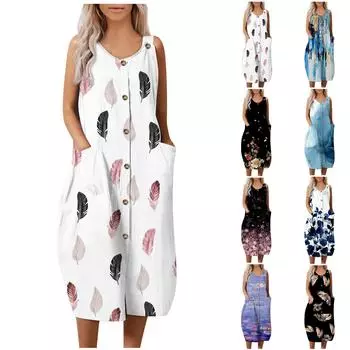 Женское модное регулируемое платье на бретельках без рукавов с принтом XL