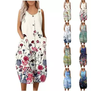 Женское модное регулируемое платье на бретельках без рукавов с принтом XXL белый