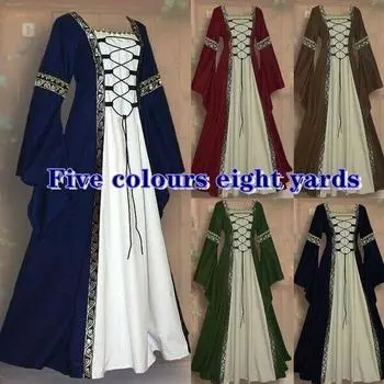 Женское модное ретро-кельтское средневековое платье с длинными рукавами длиной до пола, ренессансный готический костюм для косплея на Хэллоуин XXXXXL чёрный