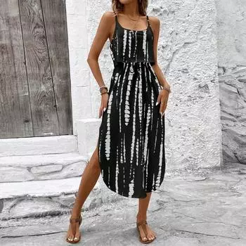 Женское модное ретро-платье-камисоль с принтом, приталенное, повседневное платье L чёрный