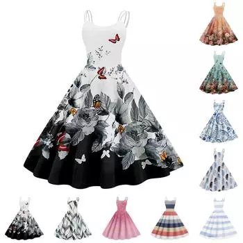 Женское модное ретро-платье с цветочным принтом и открытыми плечами в стиле панк-ретро L чёрный