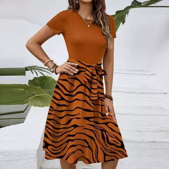 Женское модное ретро-платье с принтом и цветным поясом L