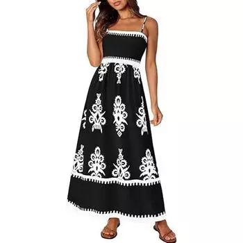 Женское модное ретро-платье с принтом в стиле бохо, пляжное платье для отдыха на пляже L чёрный
