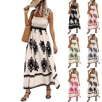 Женское модное ретро-платье с принтом в стиле бохо, пляжное платье для отдыха на пляже L