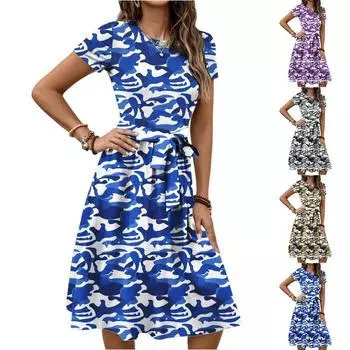 Женское модное ретро-платье с принтом и цветным поясом L