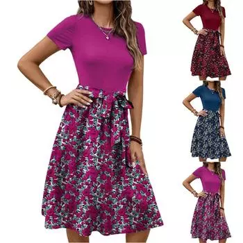 Женское модное ретро-платье с принтом и цветным поясом L