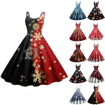 Женское модное рождественское печатное сексуальное коктейльное платье без бретелек в готическом стиле в стиле панк-винтаж L чёрный