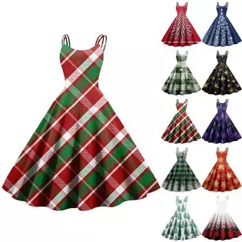 Женское модное рождественское печатное сексуальное коктейльное платье без бретелек в готическом стиле в стиле панк-винтаж S зелёный