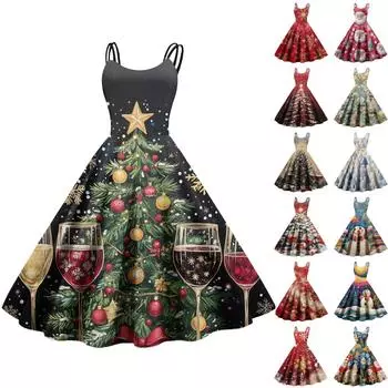 Женское модное рождественское печатное сексуальное коктейльное платье без бретелек в готическом стиле в стиле панк-винтаж M красный
