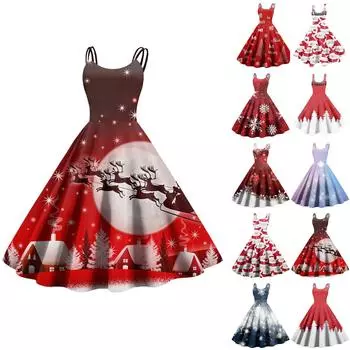 Женское модное рождественское печатное сексуальное коктейльное платье без бретелек в готическом стиле в стиле панк-винтаж L