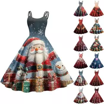 Женское модное рождественское печатное сексуальное коктейльное платье без бретелек в готическом стиле в стиле панк-винтаж XXXL