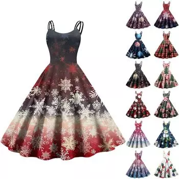 Женское модное рождественское печатное сексуальное коктейльное платье без бретелек в готическом стиле в стиле панк-винтаж S чёрный