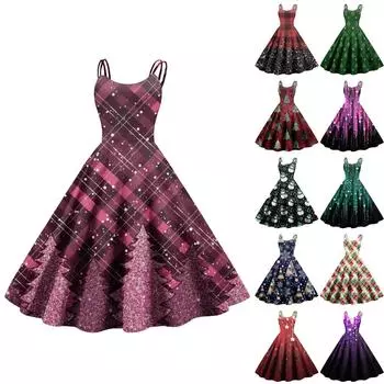 Женское модное рождественское печатное сексуальное коктейльное платье без бретелек в готическом стиле в стиле панк-винтаж L чёрный