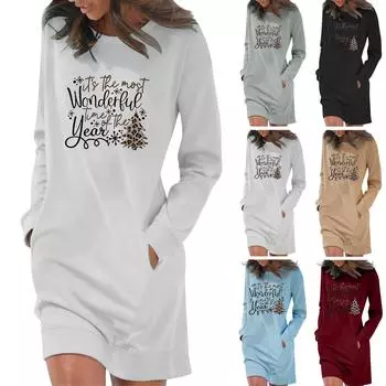 Женское модное рождественское платье-пуловер с карманами и длинными рукавами с принтом XXL чёрный