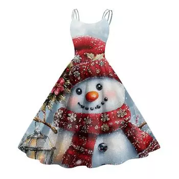 Женское модное рождественское принтованное сексуальное коктейльное платье без бретелек в готическом стиле в стиле панк, винтажное платье. L синий