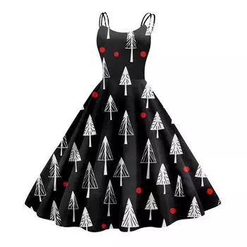Женское модное рождественское принтованное сексуальное коктейльное платье без бретелек в готическом стиле в стиле панк, винтажное платье. L чёрный