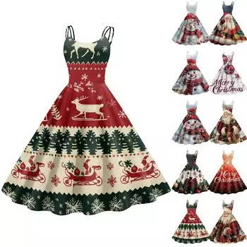 Женское модное рождественское принтованное сексуальное коктейльное платье без бретелек в готическом стиле в стиле панк, винтажное платье. L красный