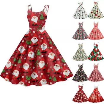 Женское модное рождественское принтованное сексуальное коктейльное платье без бретелек в готическом стиле в стиле панк, винтажное платье. XXL