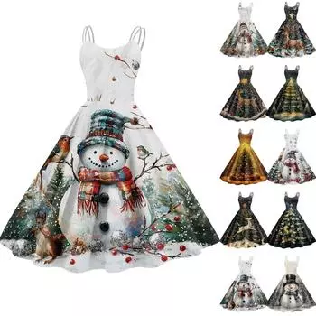 Женское модное рождественское принтованное сексуальное коктейльное платье без бретелек в готическом стиле в стиле панк, винтажное платье. L чёрный