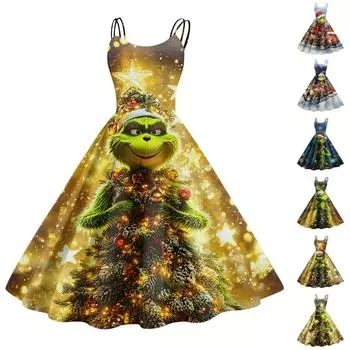 Женское модное рождественское принтованное сексуальное коктейльное платье без бретелек в готическом стиле в стиле панк, винтажное платье. L синий