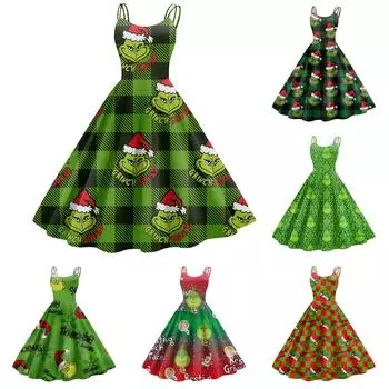 Женское модное рождественское принтованное сексуальное коктейльное платье без бретелек в готическом стиле в стиле панк, винтажное платье. XXL