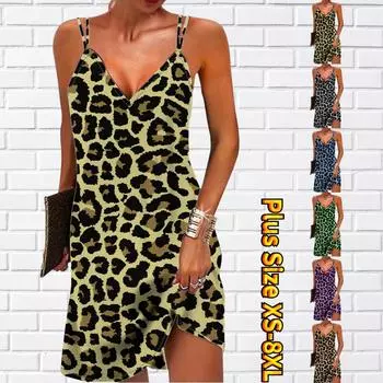 Женское модное сексуальное 3D сексуальное платье без бретелек с леопардовым принтом, свободное платье-бретелька с v-образным вырезом XS жёлтый