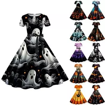 Женское модное сексуальное коктейльное платье без бретелек с принтом на Хэллоуин в стиле панк, винтажное платье. L имбирный