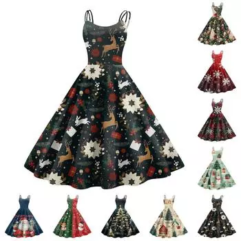 Женское модное сексуальное коктейльное платье без бретелек с рождественским принтом в стиле панк, винтажное платье. L армия зеленый