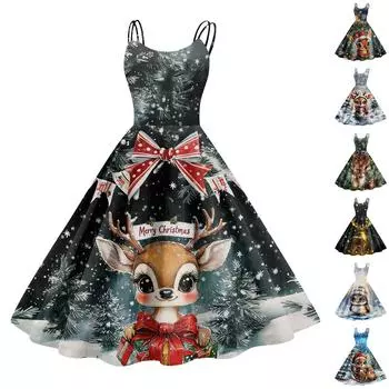 Женское модное сексуальное коктейльное платье без бретелек с рождественским принтом в стиле панк, винтажное платье. L синий