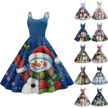 Женское модное сексуальное коктейльное платье без бретелек с рождественским принтом в стиле панк, винтажное платье. XL синий