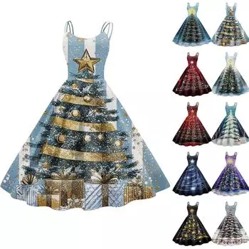 Женское модное сексуальное коктейльное платье без бретелек с рождественским принтом в стиле панк, винтажное платье. L чёрный